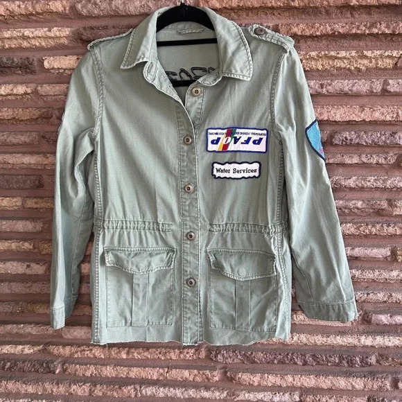 Zara Matcha Green Military Inspired Patch Detail Jacket Small - Picture 1 of 13
